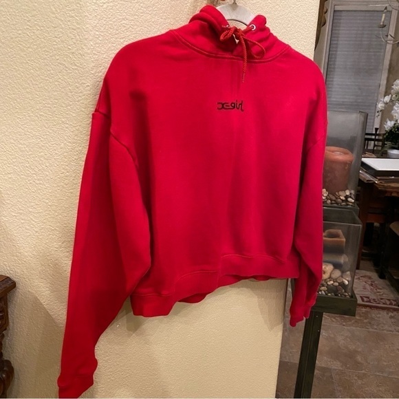 X-GIRL Red Cropped Hoodie Sweatshirt Size 2 - Picture 2 of 10